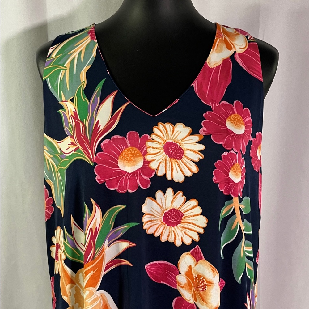 Beach Break Navy Multicolor Floral Sleeveless V-Neck Beach Dress Swim Coverup - Picture 4 of 15